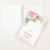 Roos gouden bloemenglitter eucalyptus monogram 202 planner (Display)