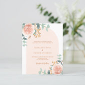 Roos gouden bloemengroen boog huwelijksuitnodiging (Staand voorkant)