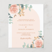 Roos gouden bloemengroen boog huwelijksuitnodiging (Voorkant)