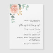 Roos gouden bloemengroen luxe bruiloft magnetische uitnodiging (Voorkant)