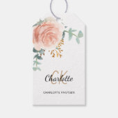 Roos gouden bloemengroen monogram vrijgezellenfees cadeaulabel (Voorkant)