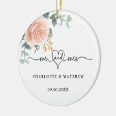 Roos gouden bloemengroen Mr Mrs Heart Wedding Keramisch Ornament (Links)