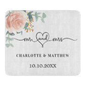 Roos gouden bloemengroen Mr Mrs Heart Wedding Snijplank (Voorkant)