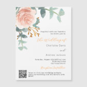Roos gouden bloemengroen QR RSVP luxe bruiloft Magnetische Uitnodiging (Voorkant)
