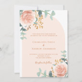 Roos gouden bloemengroenboog bruiloft kaart (Voorkant)