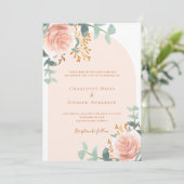 Roos gouden bloemengroenboog bruiloft kaart (Staand voorkant)