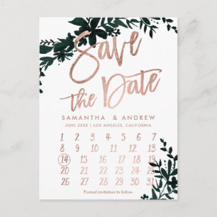 Roos gouden bloemenkalender Bewaar de datum Aankondigingskaart
