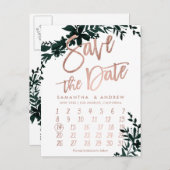 Roos gouden bloemenkalender Bewaar de datum Aankondigingskaart (Voorkant / Achterkant)