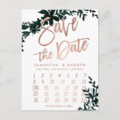 Roos gouden bloemenkalender Bewaar de datum Aankondigingskaart (Voorkant)