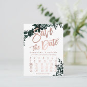 Roos gouden bloemenkalender Bewaar de datum Aankondigingskaart (Staand voorkant)