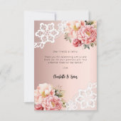 Roos gouden bloemenkant bruiloft dank u kaart (Achterkant)