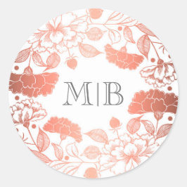  Roos gouden bloemenkrans elegante bruiloft Ronde Sticker