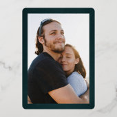 Roos gouden bloemenkrans smaragdgroene foto bruilo folie uitnodiging (Achterkant)