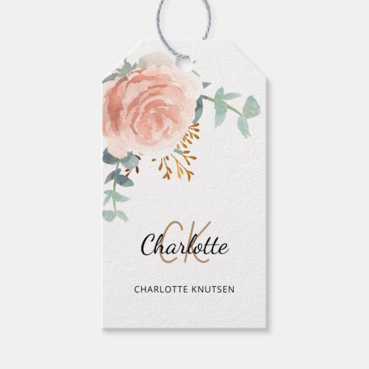 Roos gouden bloemenmonogram bedrijf QR code label Cadeaulabel (Voorkant)