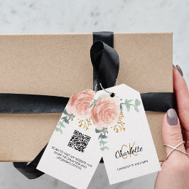 Roos gouden bloemenmonogram bedrijf QR code label Cadeaulabel