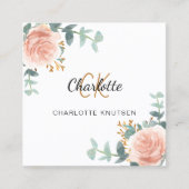 Roos gouden bloemenmonogram foto QR code Vierkante Visitekaartje (Voorkant)