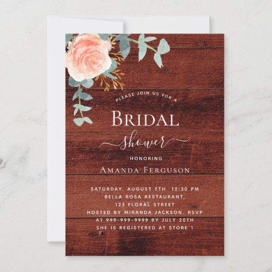 Roos gouden bloemenrustiek bruin houten Vrijgezell Kaart (Voorkant)