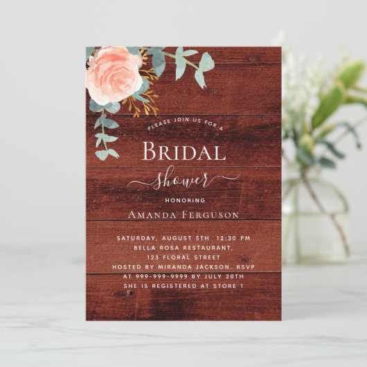 Roos gouden bloemenrustiek bruin houten Vrijgezell Kaart (Staand voorkant)