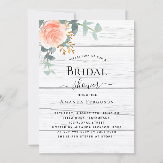 Roos gouden bloemenrustiek wit houten Vrijgezellen Kaart (Voorkant)