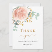 Roos gouden bloemig Baby shower dank u kaart (Voorkant)