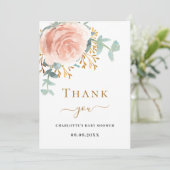 Roos gouden bloemig Baby shower dank u kaart (Staand voorkant)