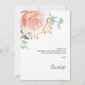 Roos gouden bloemig Baby shower dank u kaart (Achterkant)