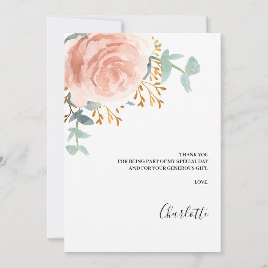Roos gouden bloemig Baby shower dank u kaart (Achterkant)