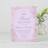 Roos gouden bloemige lavendel Tiara chic Sweet 16 Kaart (Staand voorkant)