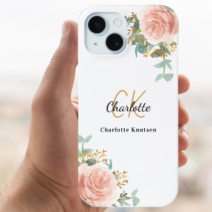Roos gouden bloemstukken monogram elegant iPhone 16 pro hoesje