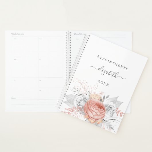 Roos gouden bloemzilveren gebladerte witte naam 20 planner (Display)