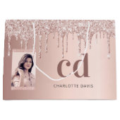 Roos gouden bloesk druppelt foto monogram groot cadeauzakje (Voorkant)