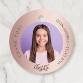 Roos gouden blos aangepaste foto dank u Quinceaner Bedankjes Labels (Voorkant)