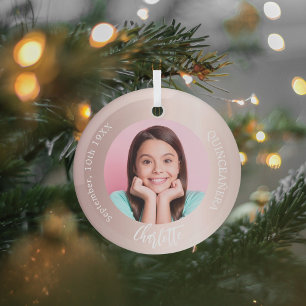 Roos gouden blos aangepaste foto Quinceanera Glas Ornament