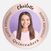 Roos gouden blos aangepaste foto Quinceanera Ronde Sticker (Voorkant)