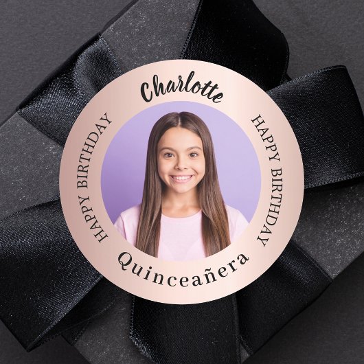 Roos gouden blos aangepaste foto Quinceanera Ronde Sticker