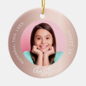 Roos gouden blos aangepaste foto Sweet 16 Keramisch Ornament (Voorkant)
