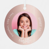 Roos gouden blos aangepaste foto Sweet 16 Metalen Ornament (Voorkant)