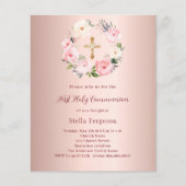 Roos gouden blos bloemen Eerste communie uitnodigi (Voorkant)