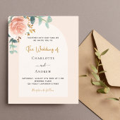 Roos gouden blos bloemenboog bruiloft uitnodiging