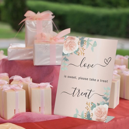 Roos gouden blos blozen eucalyptus behandelen teke reclamebord met voetstuk