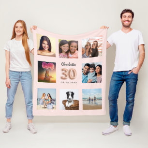 Roos gouden blos foto collage naam 30e verjaardag fleece deken