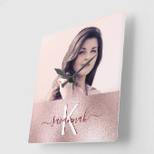 Roos gouden blos foto monogram minimalistisch mode vierkante klok (Hoek)