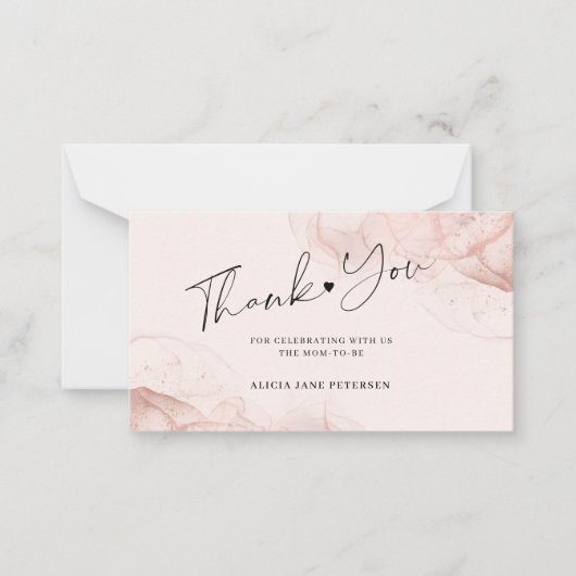 Roos gouden blozen baby shower bedankt notitiekaartje (Voorkant)