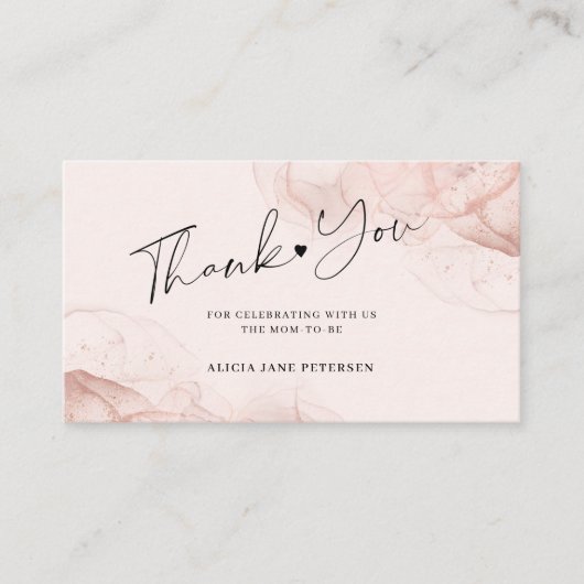 Roos gouden blozen baby shower dank u klein informatiekaartje (Voorkant)