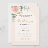 Roos gouden blozen bloemenboog bruiloft kaart (Voorkant)