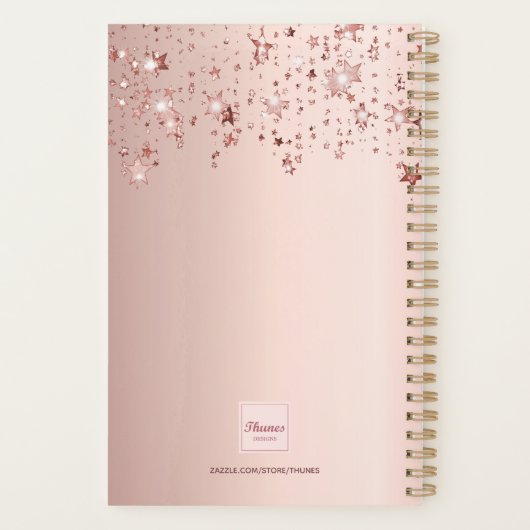 Roos gouden blozen florals sterren monogram planner (Achterkant)