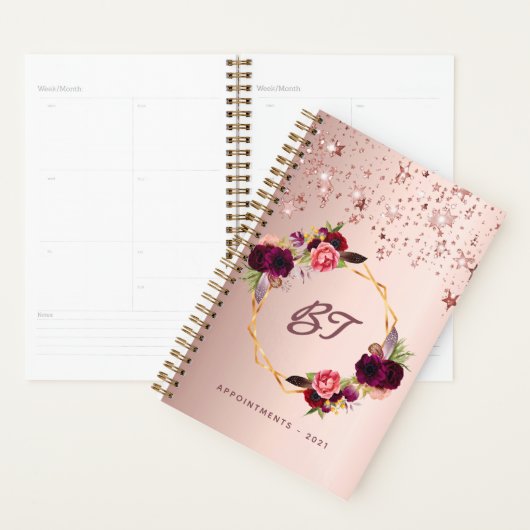 Roos gouden blozen florals sterren monogram planner (Display)