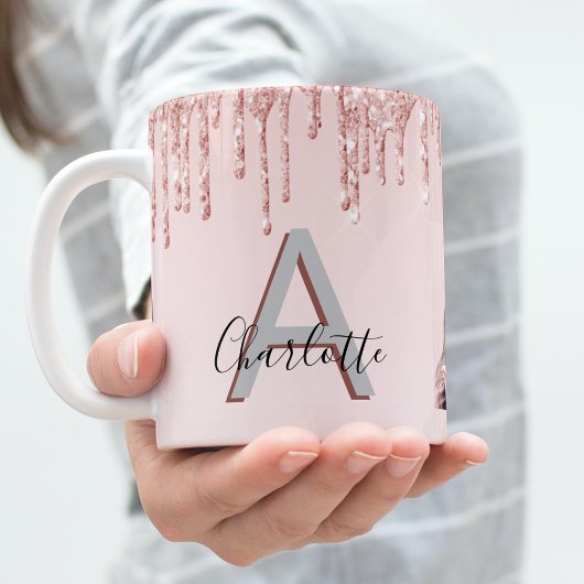 Roos gouden blozen glitter druppelt monogram foto koffiemok