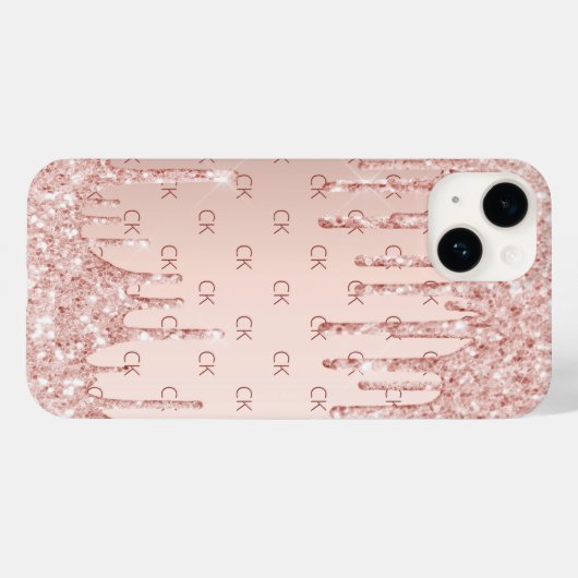 Roos gouden blozen glitter druppelt monogram initi Case-Mate iPhone case (Achterkant (horizontaal))