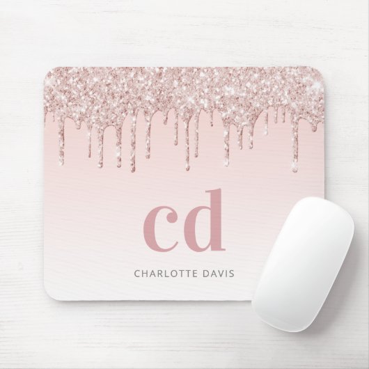 Roos gouden blozen glitter druppelt monogram initi muismat (Met muis)